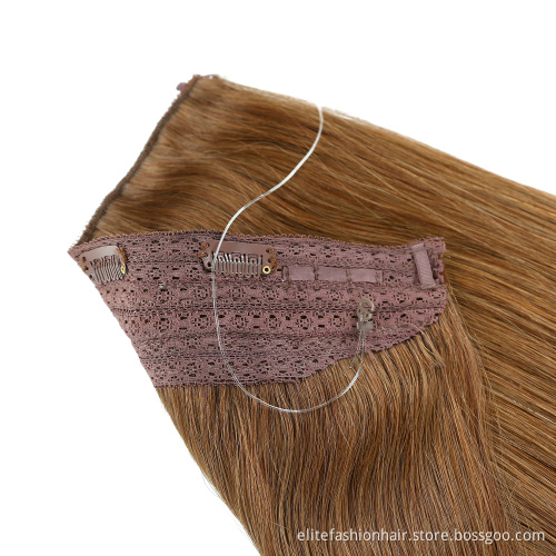 Hot sells high quality Straight HairPiece Wire hair Extension double drawn Halo Hair Extensions Real Human Hair Halo Extensions